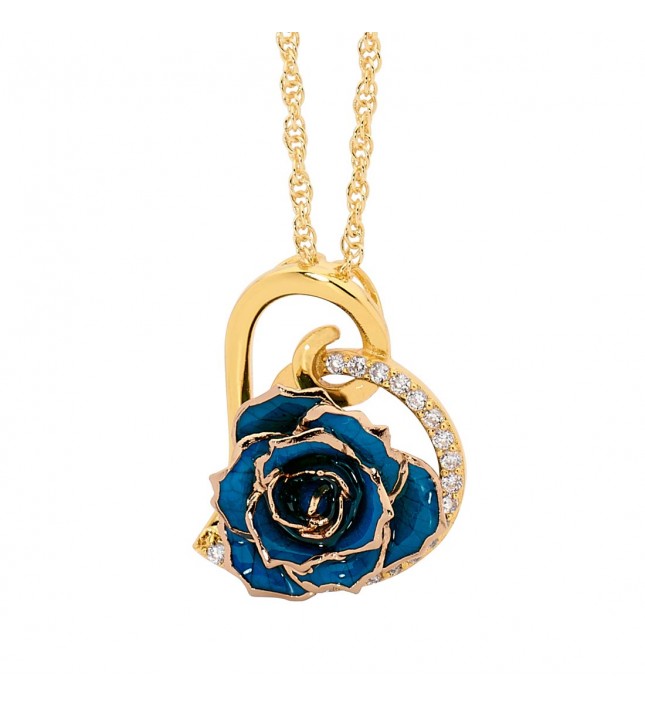 Blau glasierter Rosenblütenanhänger. Herz-Design