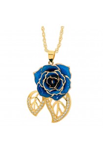 Blau glasierter Rosenblütenanhänger. Blatt-Design
