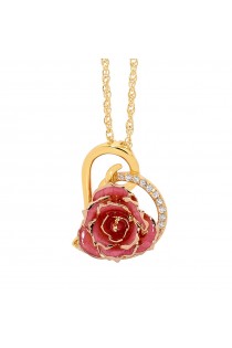 Rosa glasierter Rosenblütenanhänger. Herz-Design