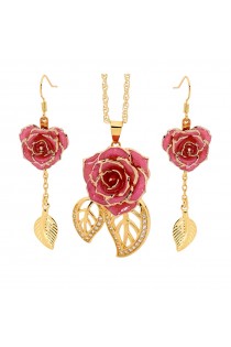  Vergoldete Rose mit rosa Schmuckset. Blatt-Design