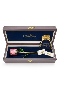 Rosa glasierte Rose & Schmuckset. Blatt-Design