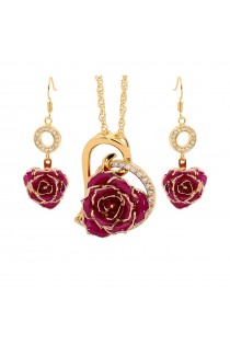  Vergoldete Rose mit lila Schmuckset. Herz-Design