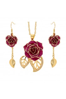  Vergoldete Rose mit lila Schmuckset. Blatt-Design