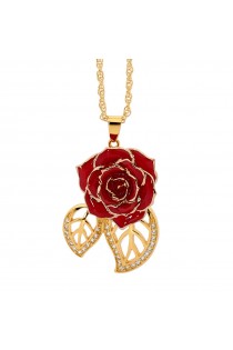 Rot glasierter Rosenblütenanhänger. Blatt-Design