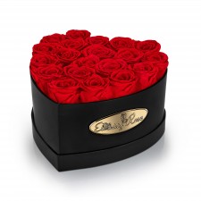 20 Preserved Red Roses. Heart Display Box in Black 