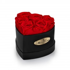 6 Preserved Red Roses. Heart Display Box in Black 