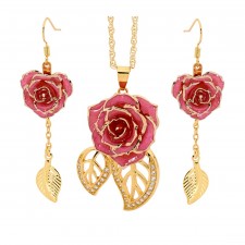  Vergoldete Rose mit rosa Schmuckset. Blatt-Design