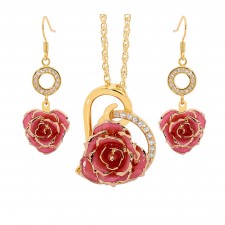  Vergoldete Rose mit rosa Schmuckset. Herz-Design