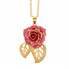 Rosa glasierter Rosenblütenanhänger. Blatt-Design