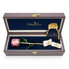 Rosa glasierte Rose & Schmuckset. Herz-Design