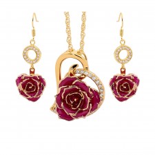  Vergoldete Rose mit lila Schmuckset. Herz-Design