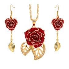  Vergoldete Rose mit rotem Schmuckset. Blatt-Design