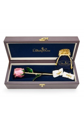 Rosa glasierte Rose & Schmuckset. Herz-Design