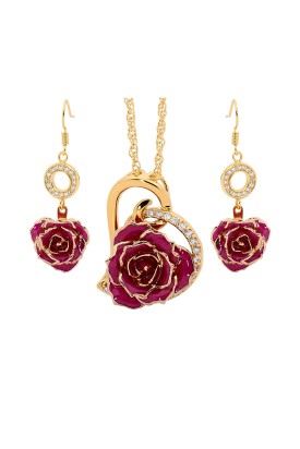  Vergoldete Rose mit lila Schmuckset. Herz-Design