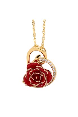 Rot glasierter Rosenblütenanhänger. Herz-Design