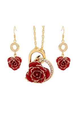  Vergoldete Rose mit rotem Schmuckset. Herz-Design