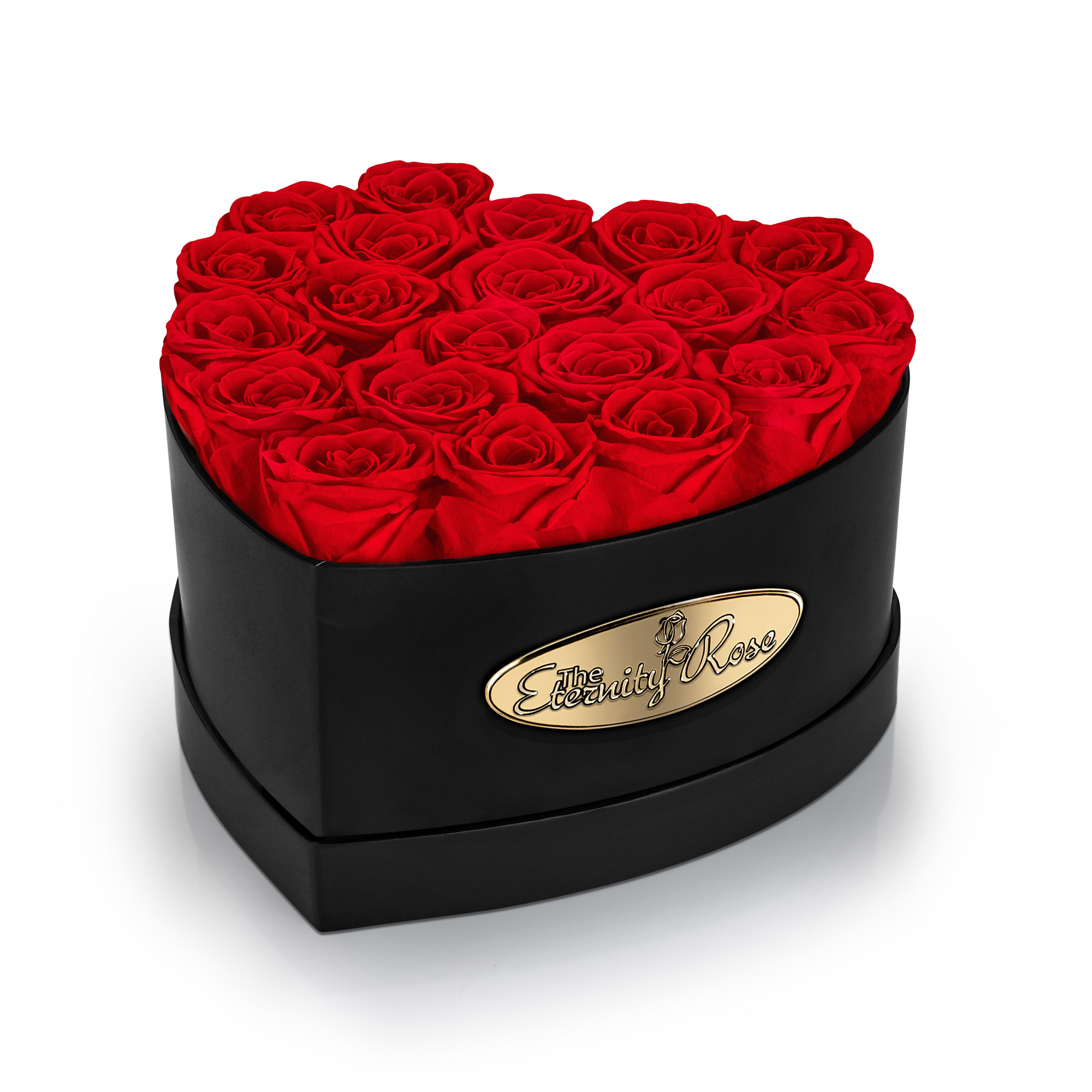 20 Konservierte Rote Rosen – Schwarze Herzbox