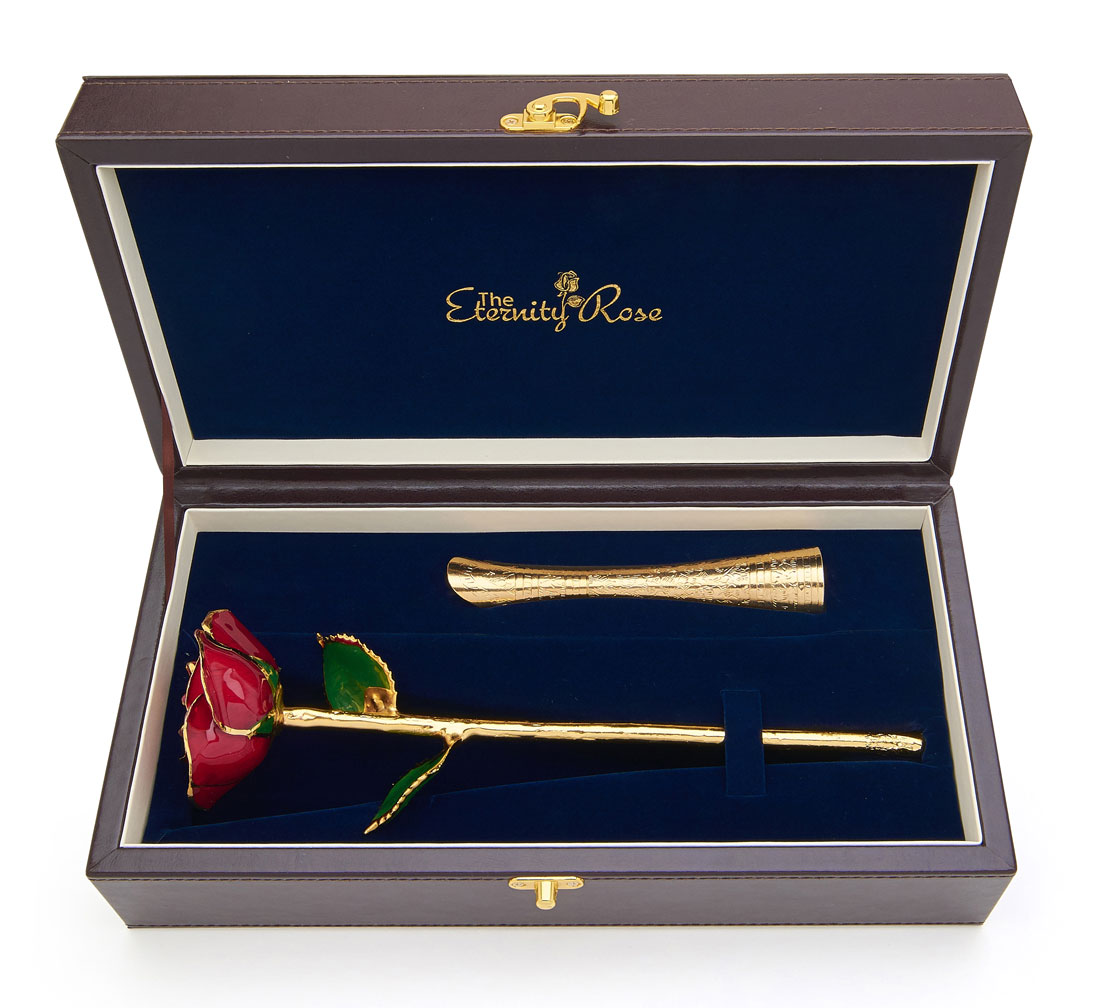 Rote Natürliche Glasierte Rose und Vase Set